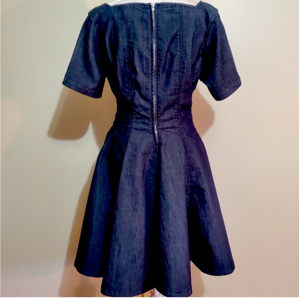 Anthropologie Short-Sleeve Square-Neck Denim fit & flare mini Dress XS NWT - Picture 15 of 16